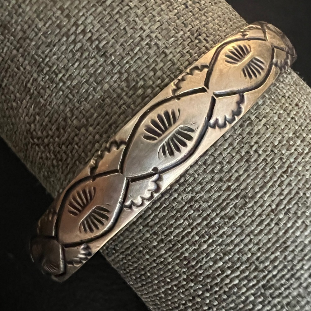 Vintage Sterling Silver Stamped Bangle Bracelet 925 Western Size 8.25 In